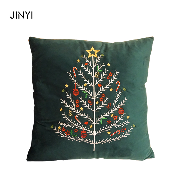 Customizable Embroidered Christmas Tree Velvet Pillow—Hidden Zipper, Personalized Holiday Decor
