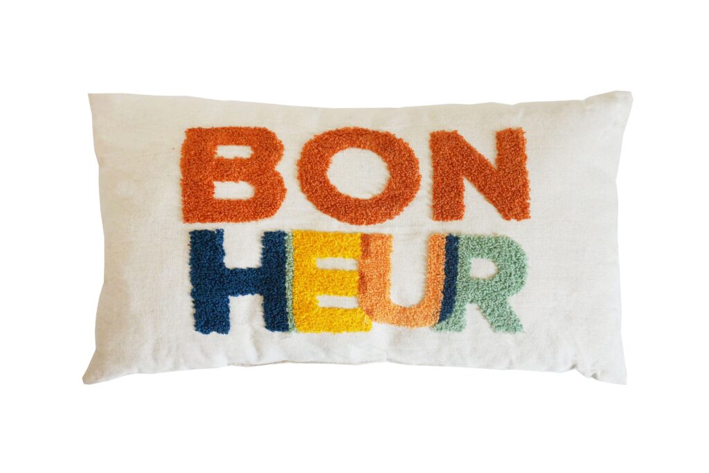 Colorful BONHEUR Tufted Throw Pillow – Cotton Blend Towel Embroidery Cushion