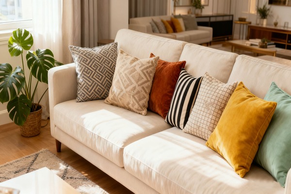 how to mix and match pillows on a sofa?