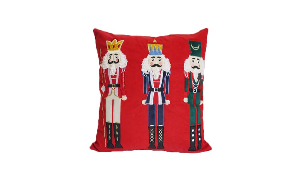 Suede Appliqué Embroidered Cushion – Nutcracker Soldier Holiday Pillow